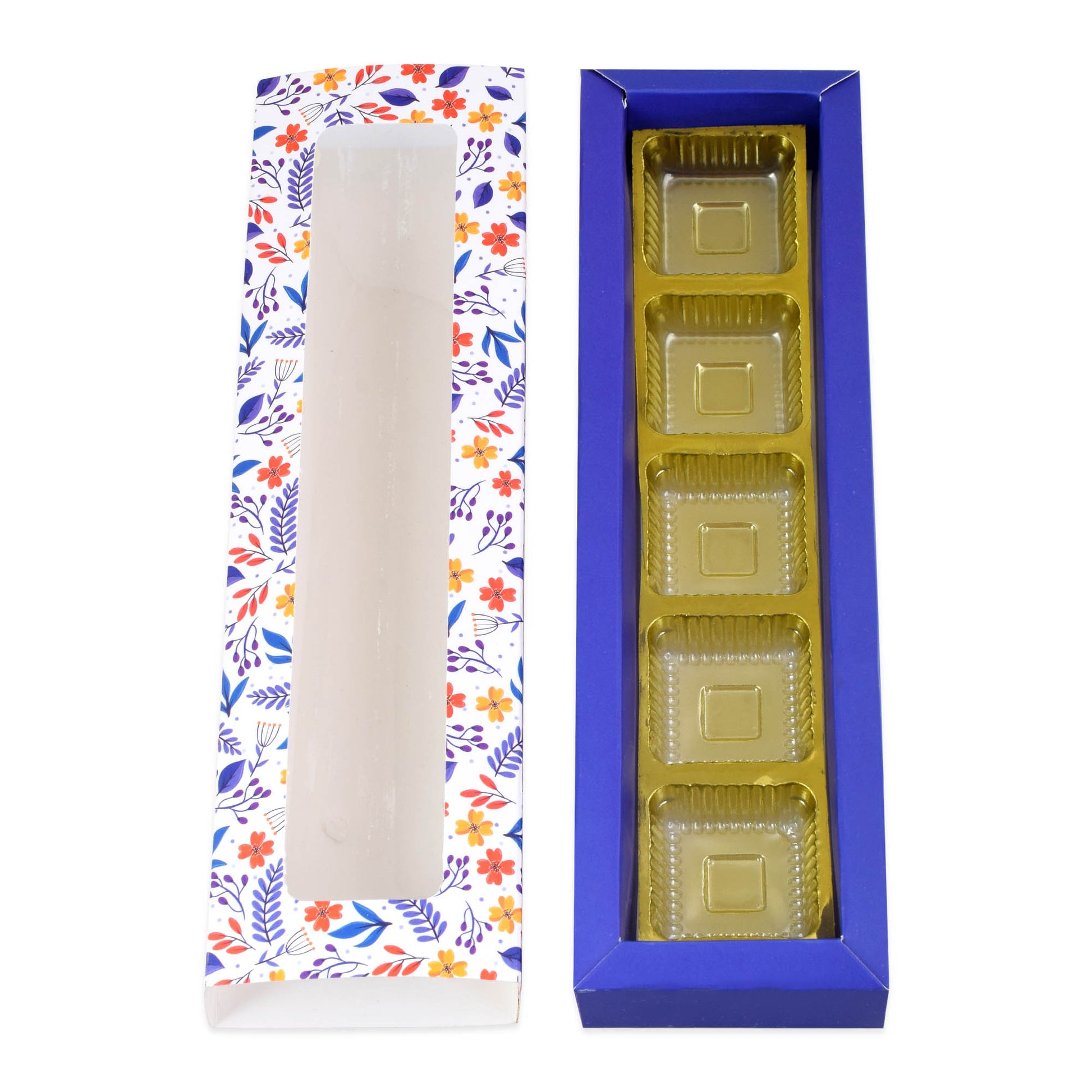 5 Cavity Folding Chocolates packing Box - Blue | Grownex Packaging | Chocolate Box