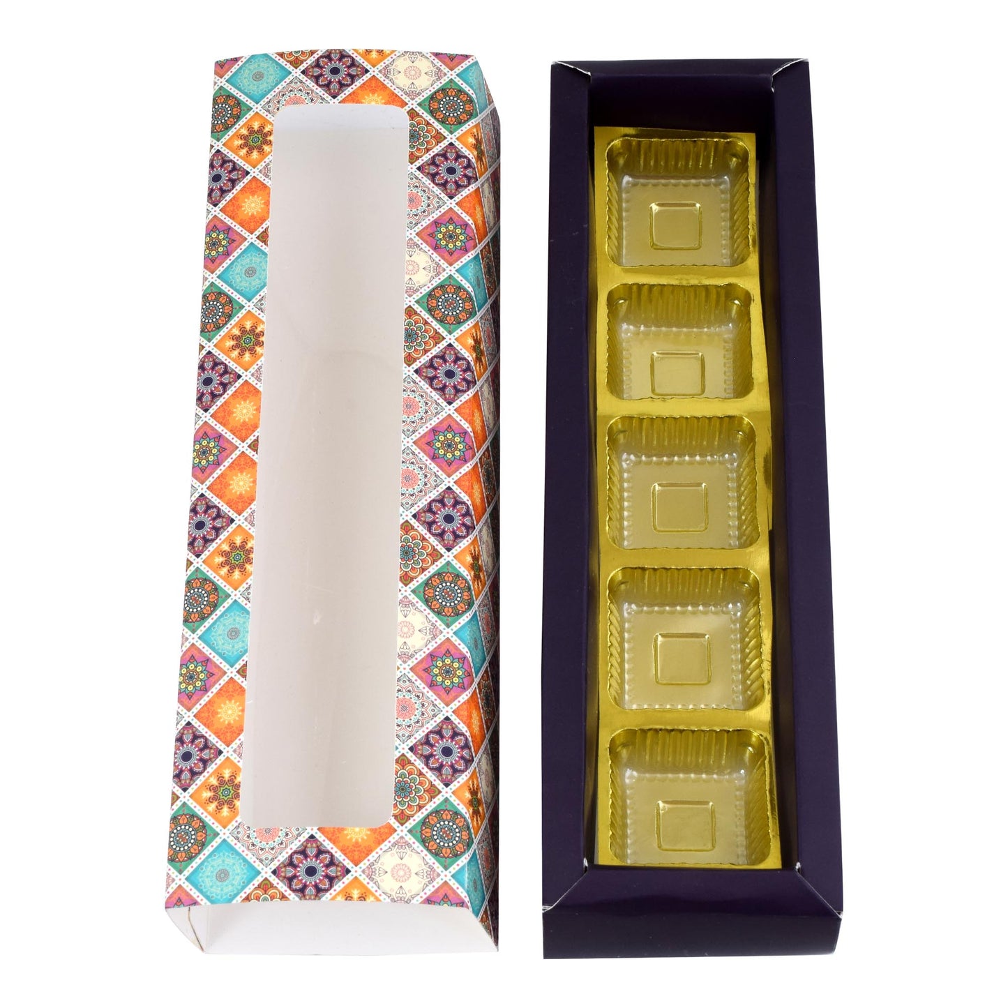5 Cavity Folding Chocolates packing Box - Purple | Grownex Packaging | Chocolate Box
