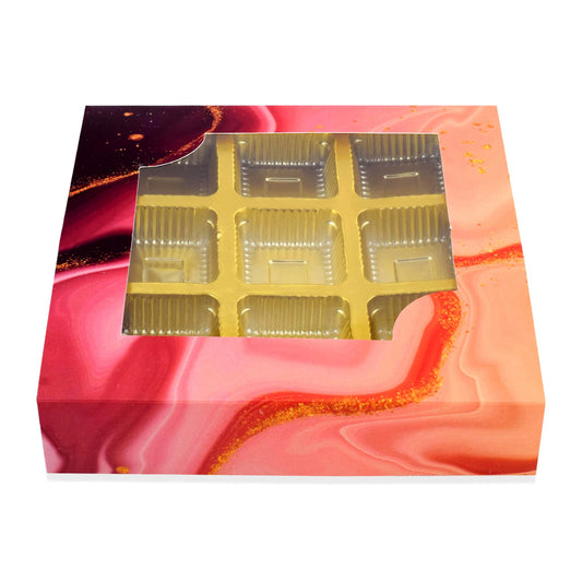 9 Cavity Folding Chocolates Packing Box - Red Marble | Grownex Packaging | Chocolate Box