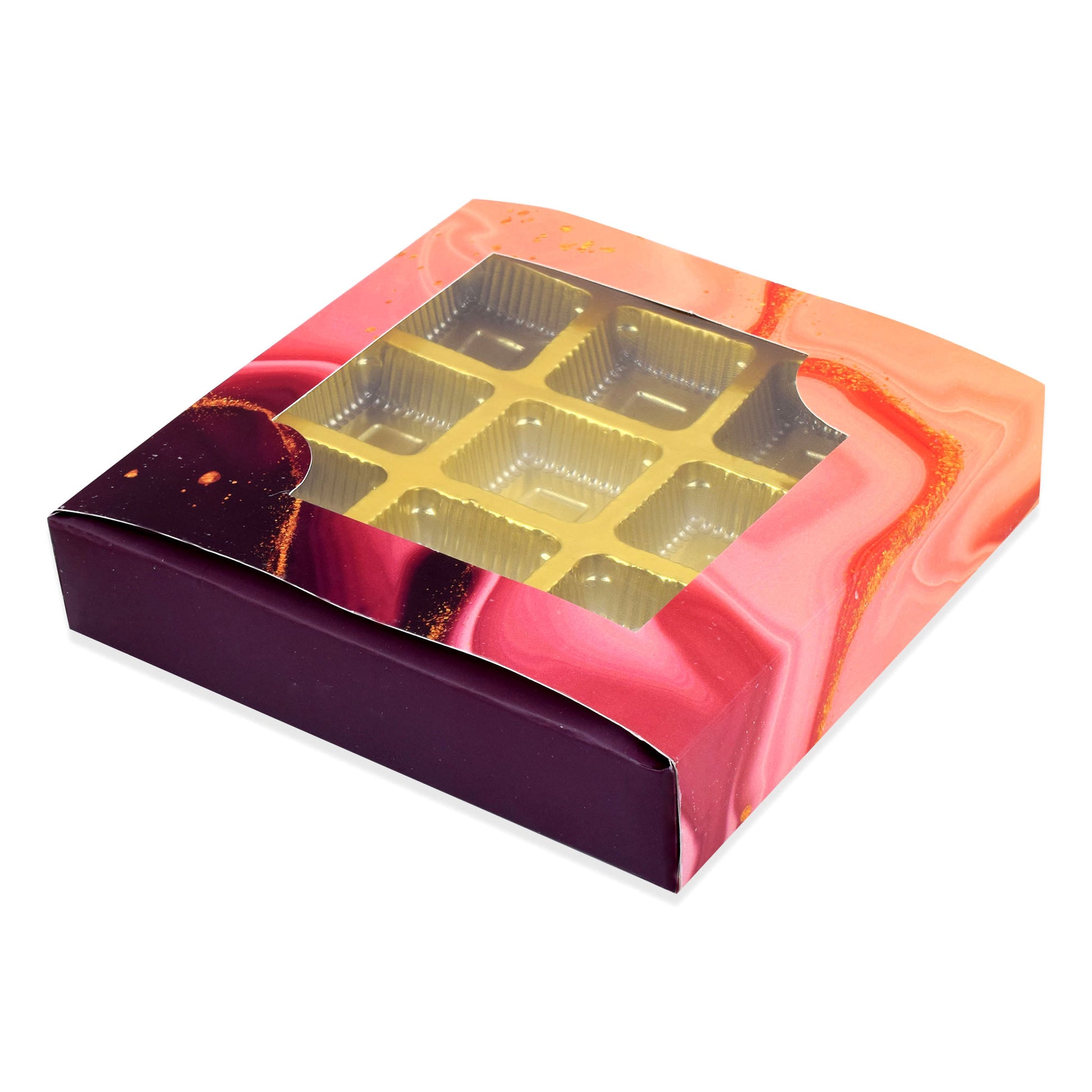 9 Cavity Folding Chocolates Packing Box - Red Marble | Grownex Packaging | Chocolate Box