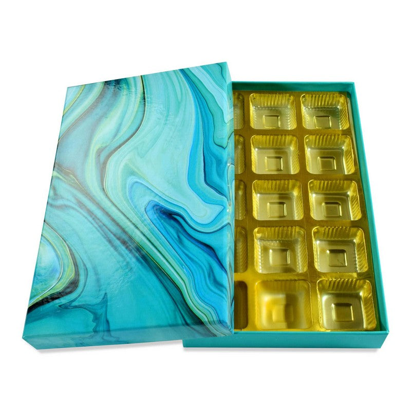 15 Pcs Cavity Chocolate Box - Marble Blue | Grownex Packaging | Chocolate Box