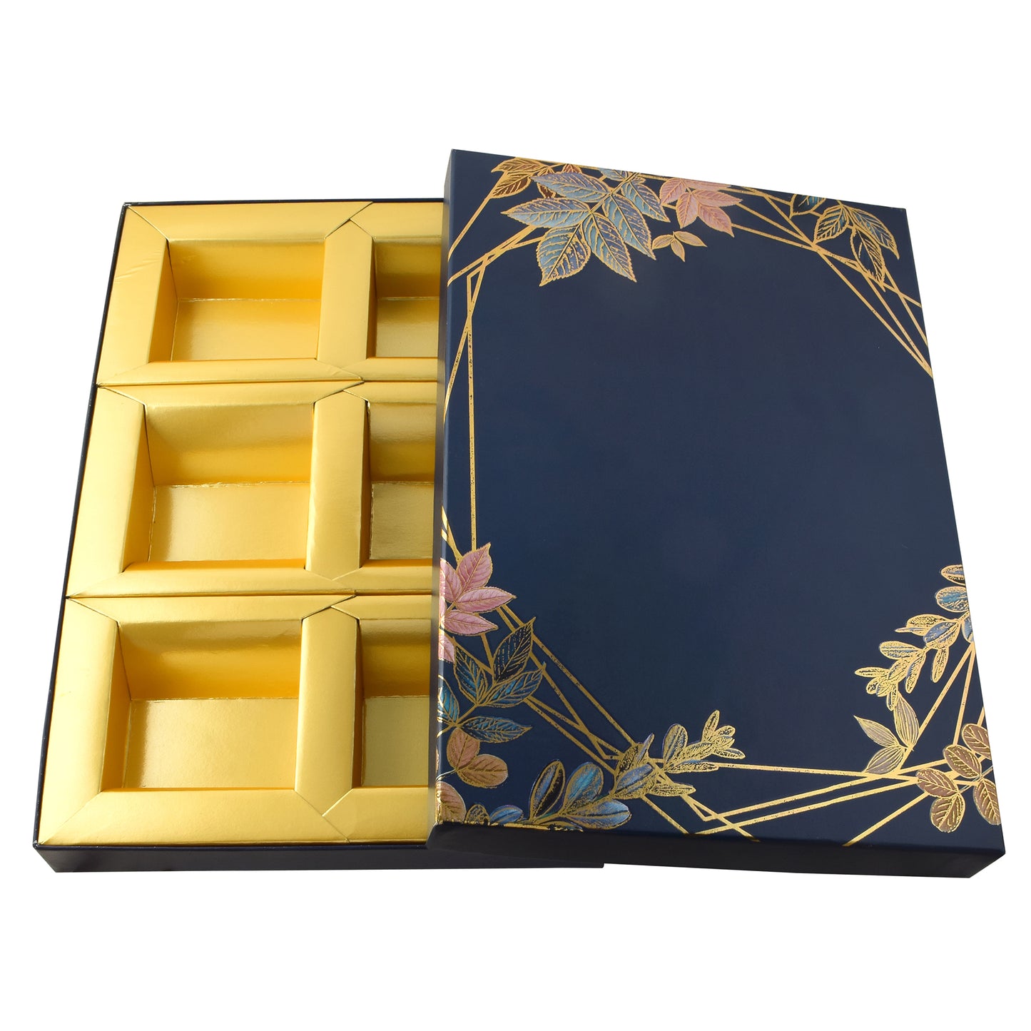 Blue Floral Print 6-Compartment Dry Fruit Box | Elegant Gifting & Storage | Grownex Packaging | Dry Fruit Box
