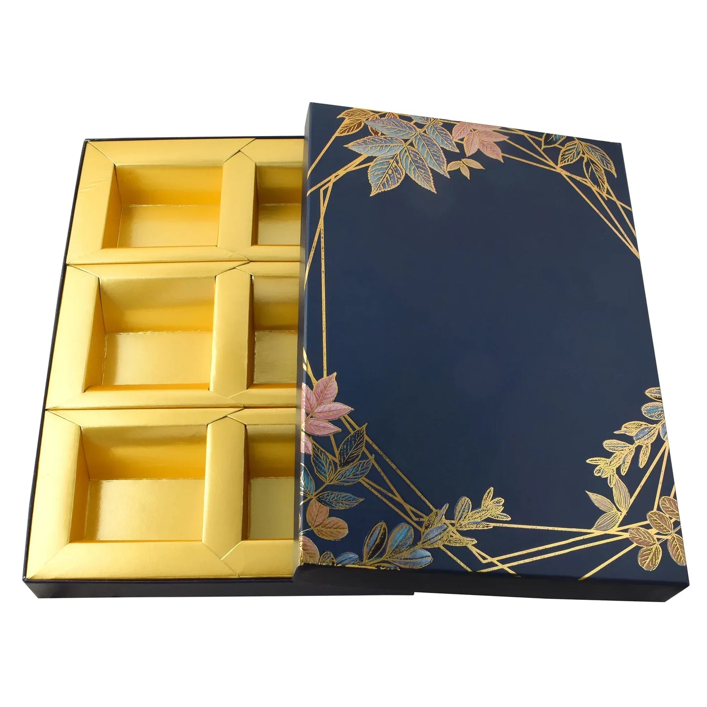 Blue Floral Print 6-Compartment Dry Fruit Box | Elegant Gifting & Storage | Grownex Packaging | Dry Fruit Box