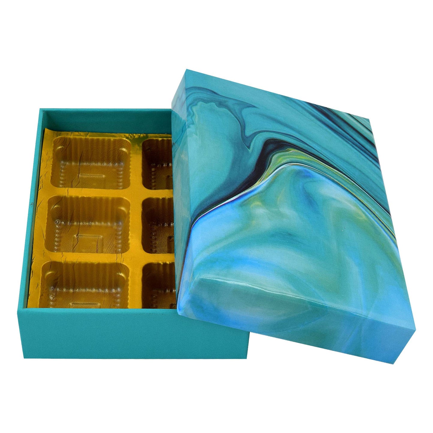 6 Pcs Cavity Chocolate Box - Marble Blue | Grownex Packaging | Chocolate Box
