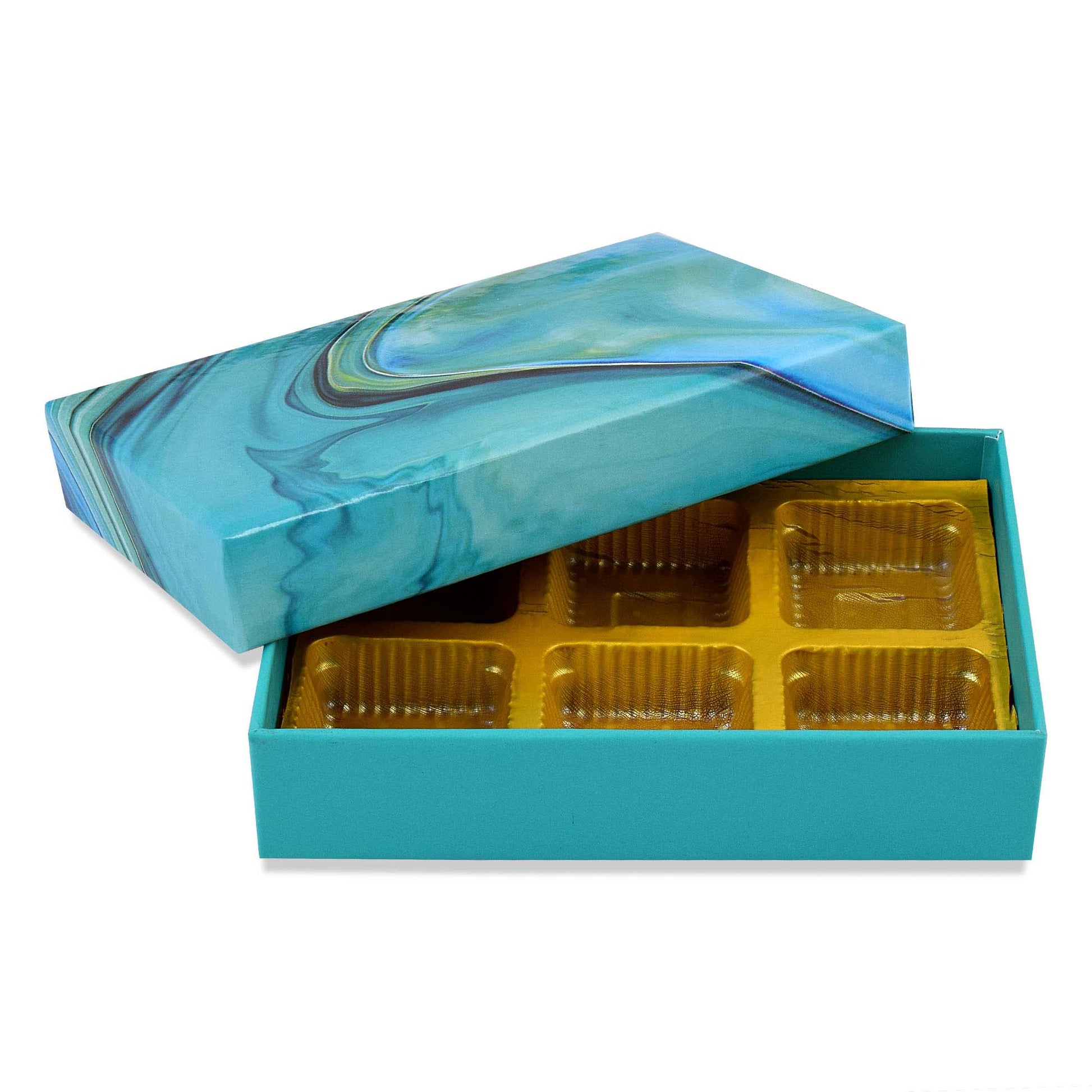 6 Pcs Cavity Chocolate Box - Marble Blue | Grownex Packaging | Chocolate Box