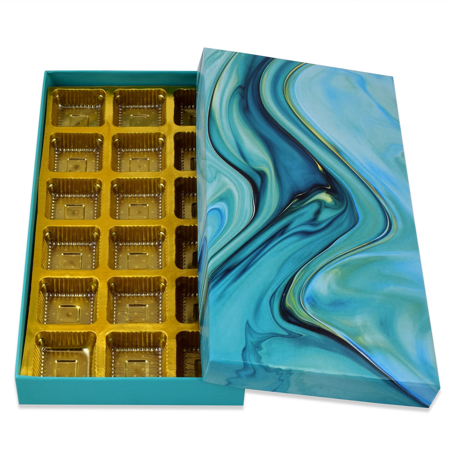 18 Pcs Cavity Chocolate Box - Marble Blue | Grownex Packaging | Chocolate Box