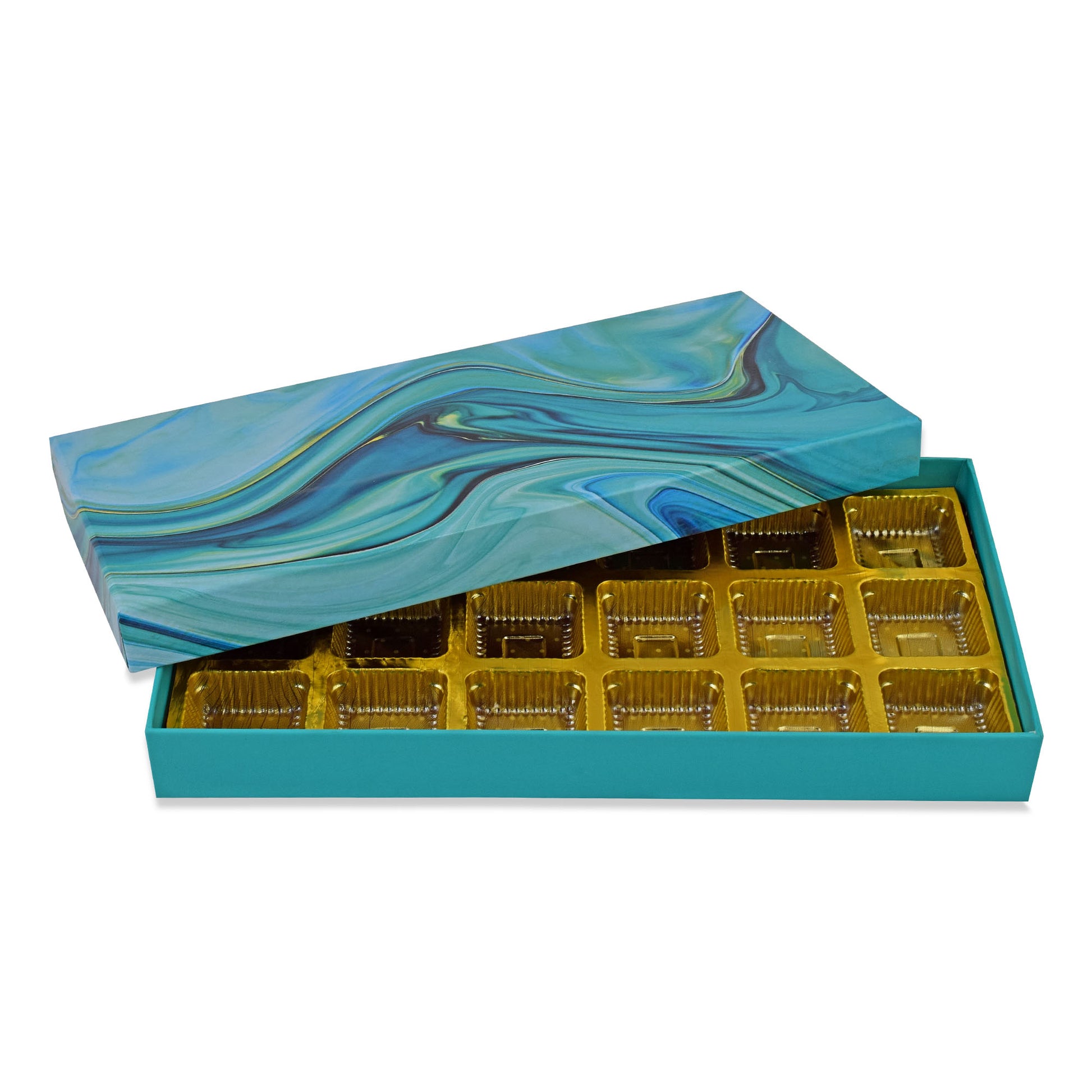 18 Pcs Cavity Chocolate Box - Marble Blue | Grownex Packaging | Chocolate Box