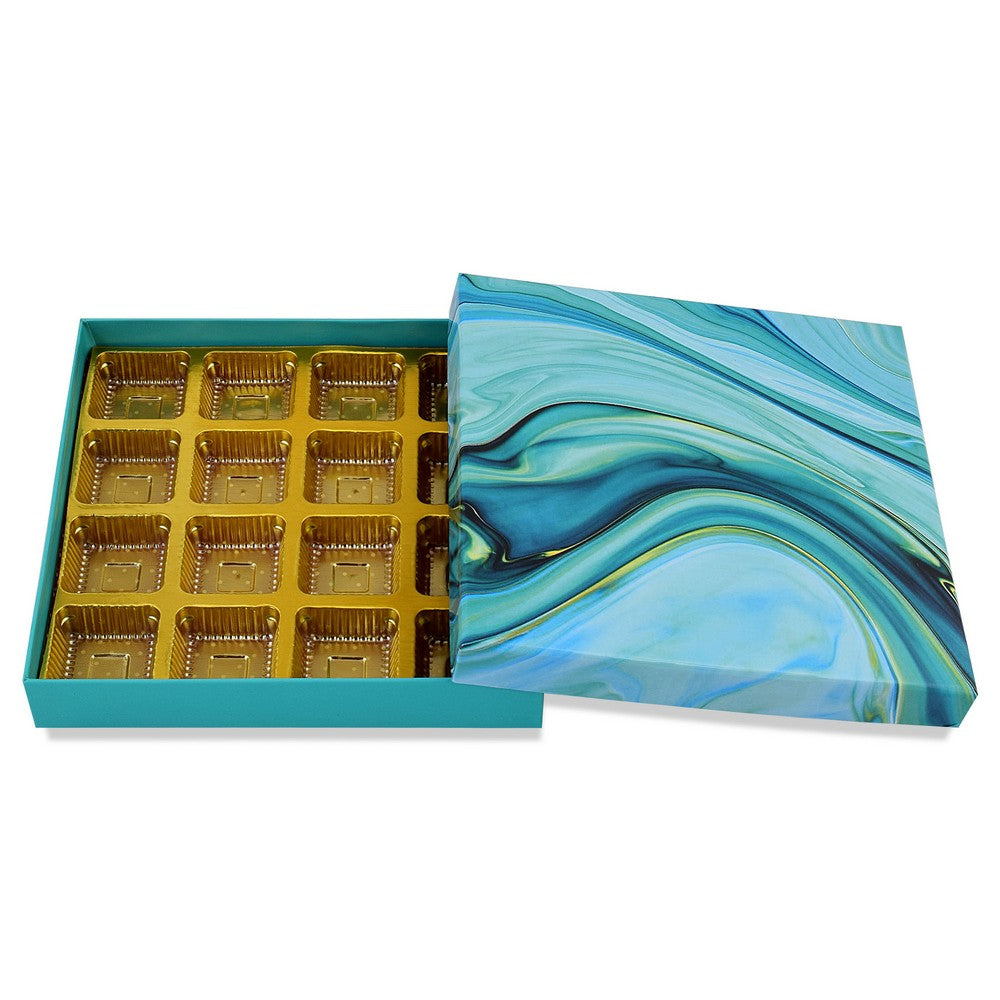 16 Pcs Cavity Chocolate Box - Marble Blue | Grownex Packaging | Chocolate Box
