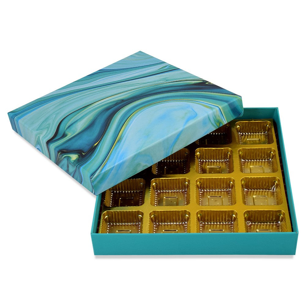 16 Pcs Cavity Chocolate Box - Marble Blue | Grownex Packaging | Chocolate Box