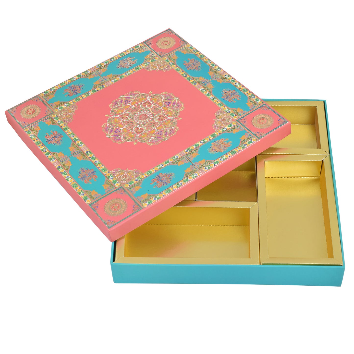 Golden Foil Pink 5 Partitions Lawana Box Lid Pattern | Grownex Packaging | Sweet Box