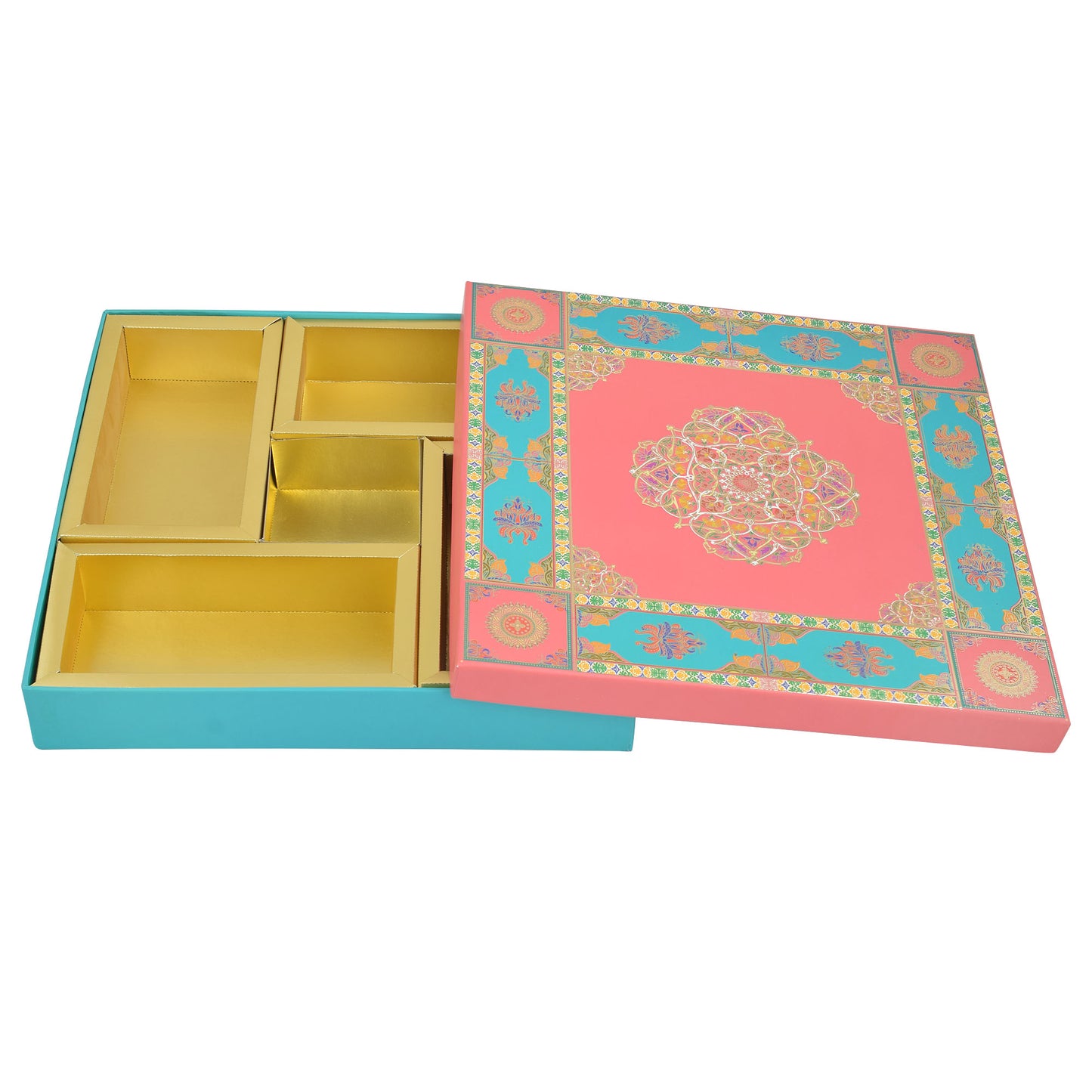 Golden Foil Pink 5 Partitions Lawana Box Lid Pattern | Grownex Packaging | Sweet Box