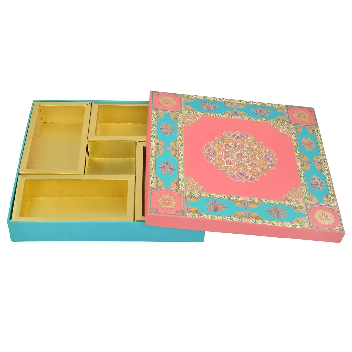 Golden Foil Pink 5 Partitions Lawana Box Lid Pattern | Grownex Packaging | Sweet Box