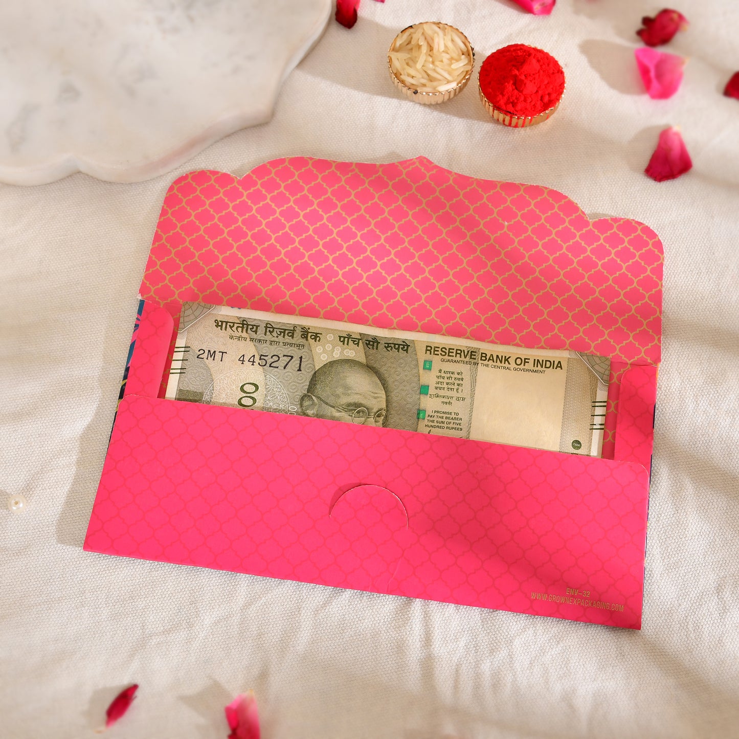 Pink Mughal Garden Peacock Envelope