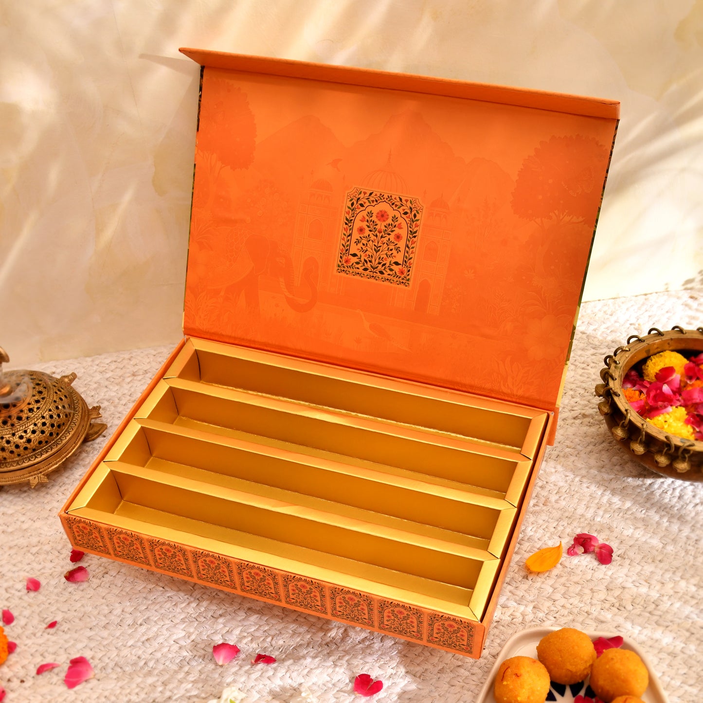 Yellow Elephant Foil Magnetic File Box | 1kg Premium Mithai Gift Packaging Box