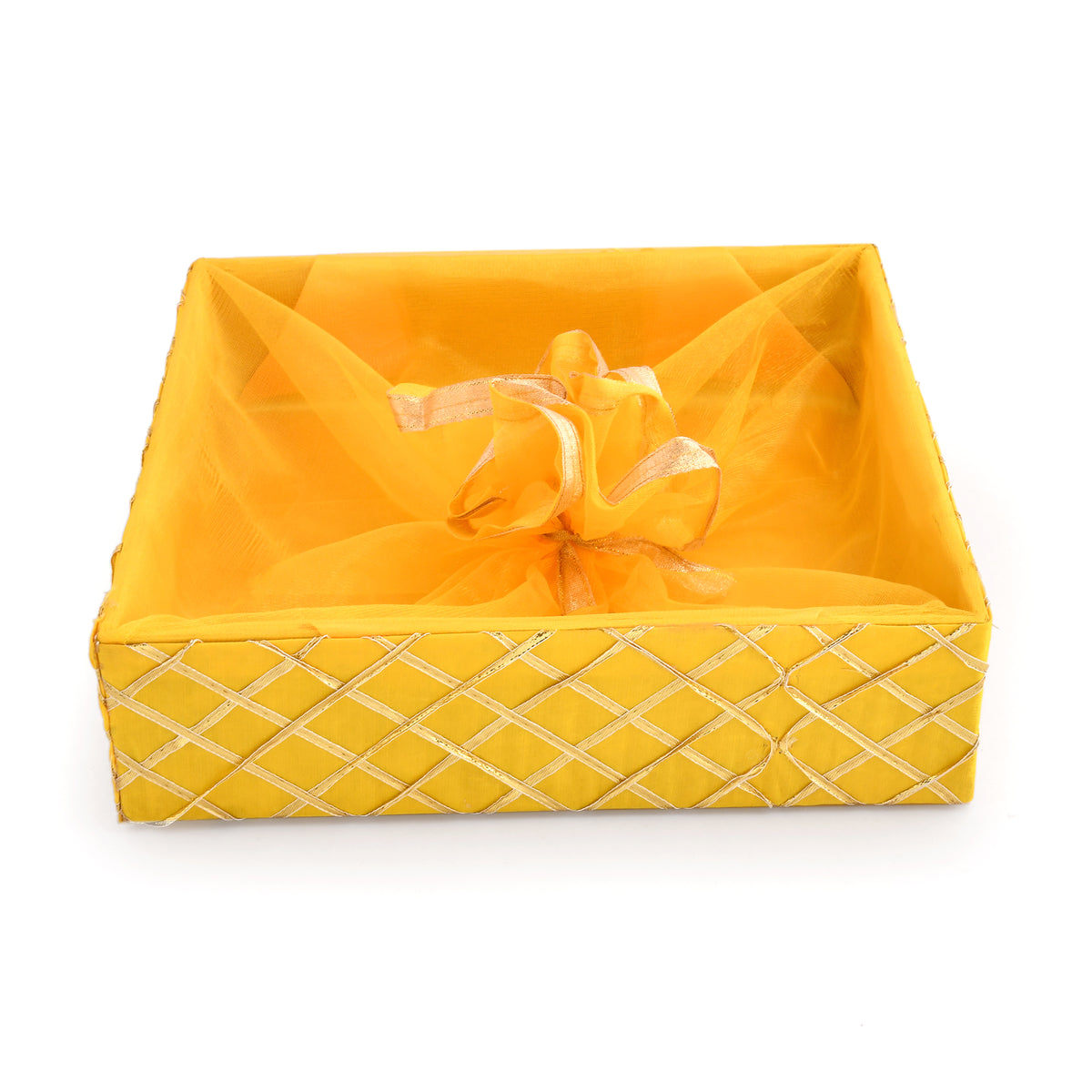 Square Lace Yellow Gift Basket | Festive & Return Gift Packaging