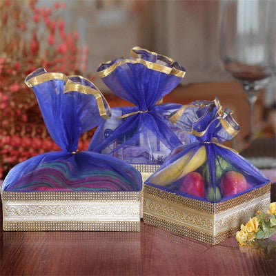 Royal Blue Color With Decorated Shinny Lace Festive Gift Hamper Basket | Grownex Packaging | Basket & Tray