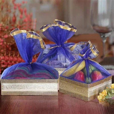 Royal Blue Color With Decorated Shinny Lace Festive Gift Hamper Basket | Grownex Packaging | Basket & Tray