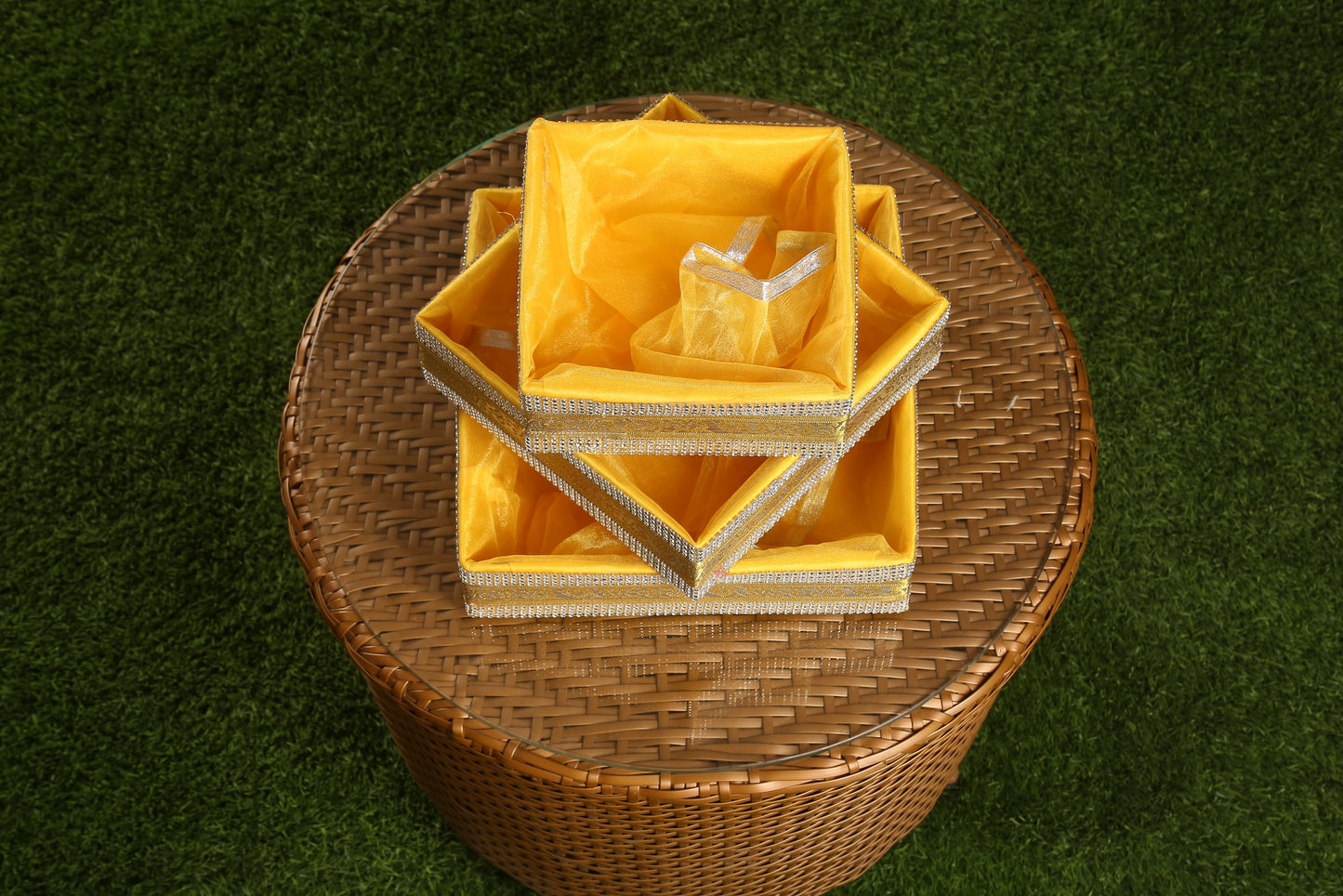 Set of 3 Yellow Gift Hamper Basket | Grownex Packaging | Basket & Tray