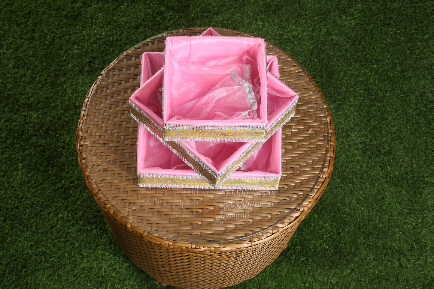Baby Pink Decorated with Lace Festive Gift Hamper Basket | Grownex Packaging | Basket & Tray