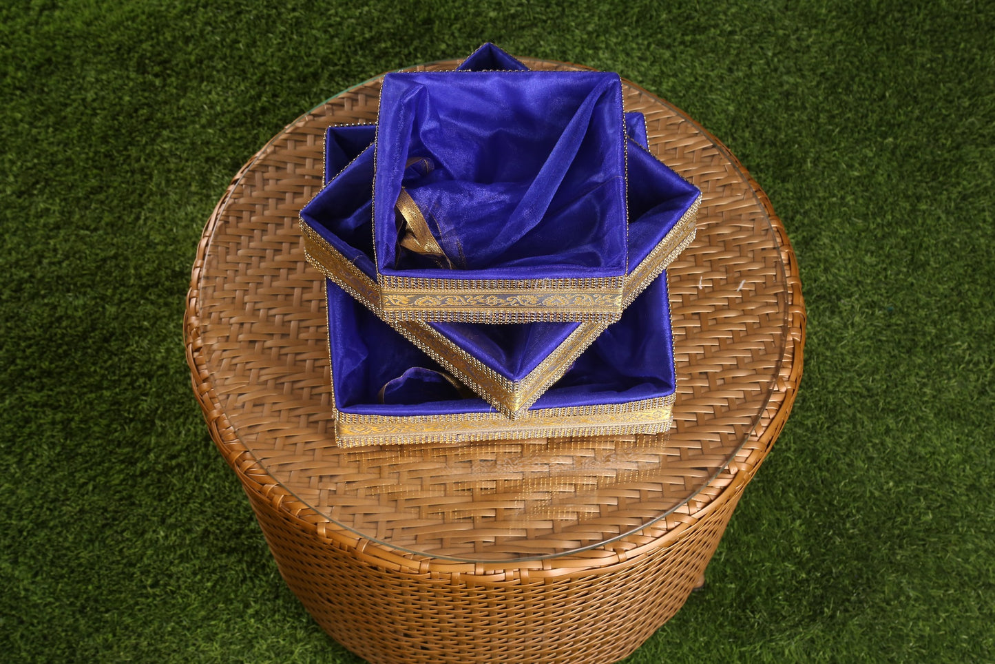 Set of 3 Royal Blue Gift Hamper Basket | Grownex Packaging | Basket & Tray