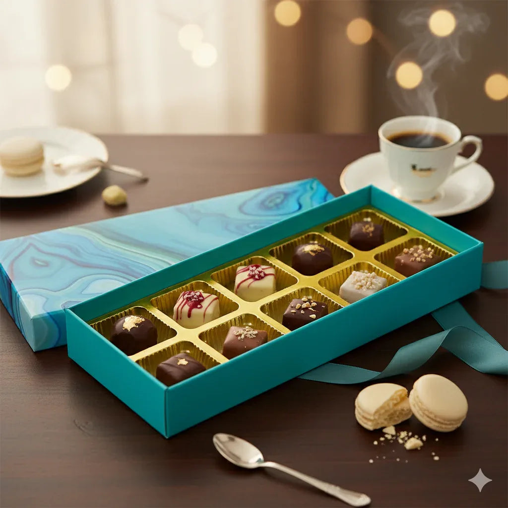 10 Pcs Cavity Chocolate Box - Marble Blue | Grownex Packaging | Chocolate Box