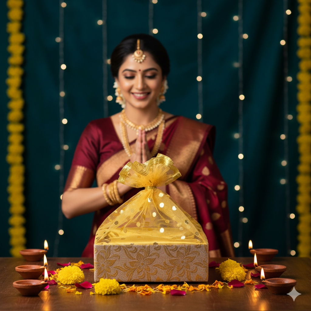 Golden Jute Gift Hamper Basket | Grownex Packaging | Basket & Tray