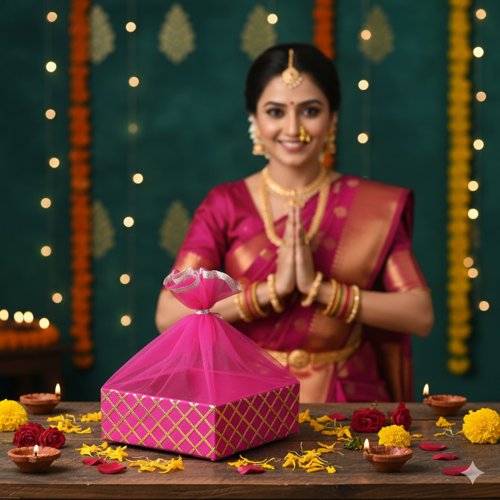 Decorated with Traditional Lace Rani Pink Wooden Basket | Grownex Packaging | Basket & Tray