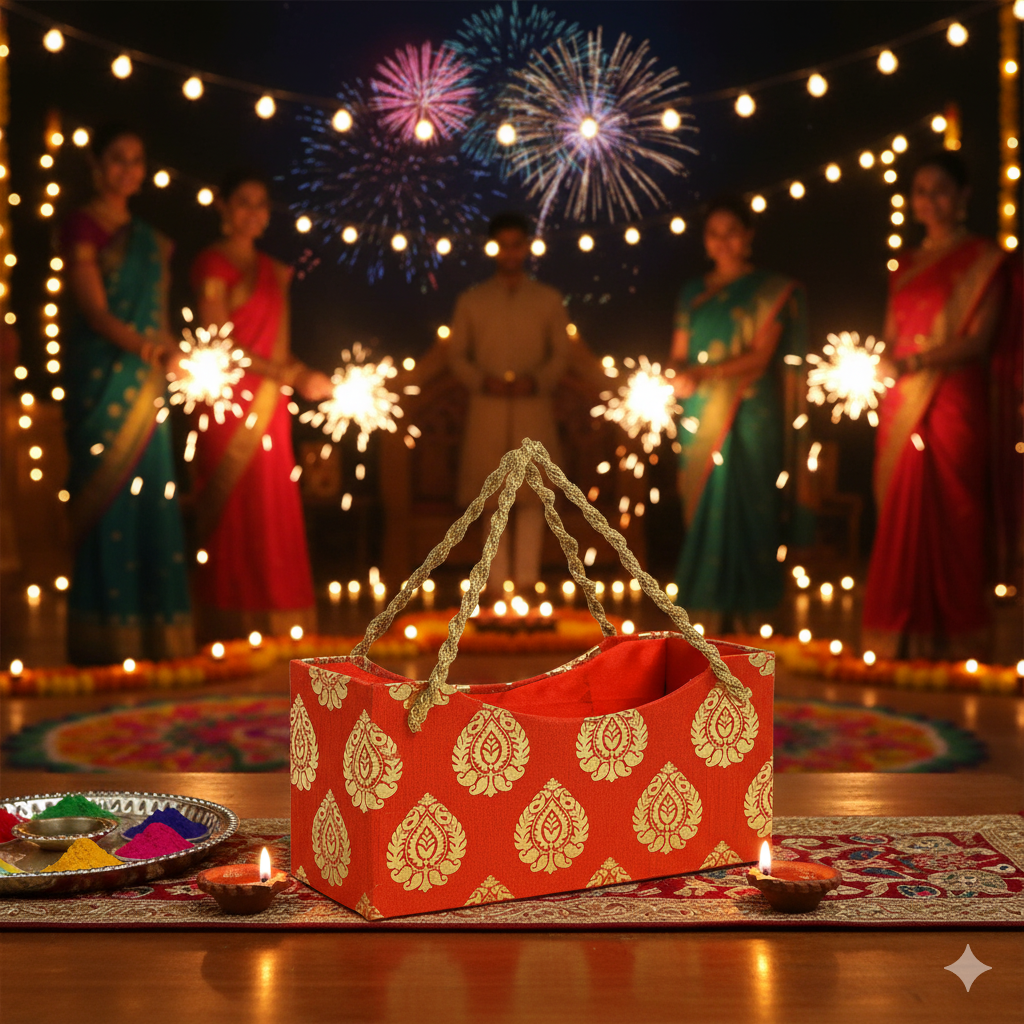 Handle Basket Orange – Decorative Gift Basket with Golden Handle