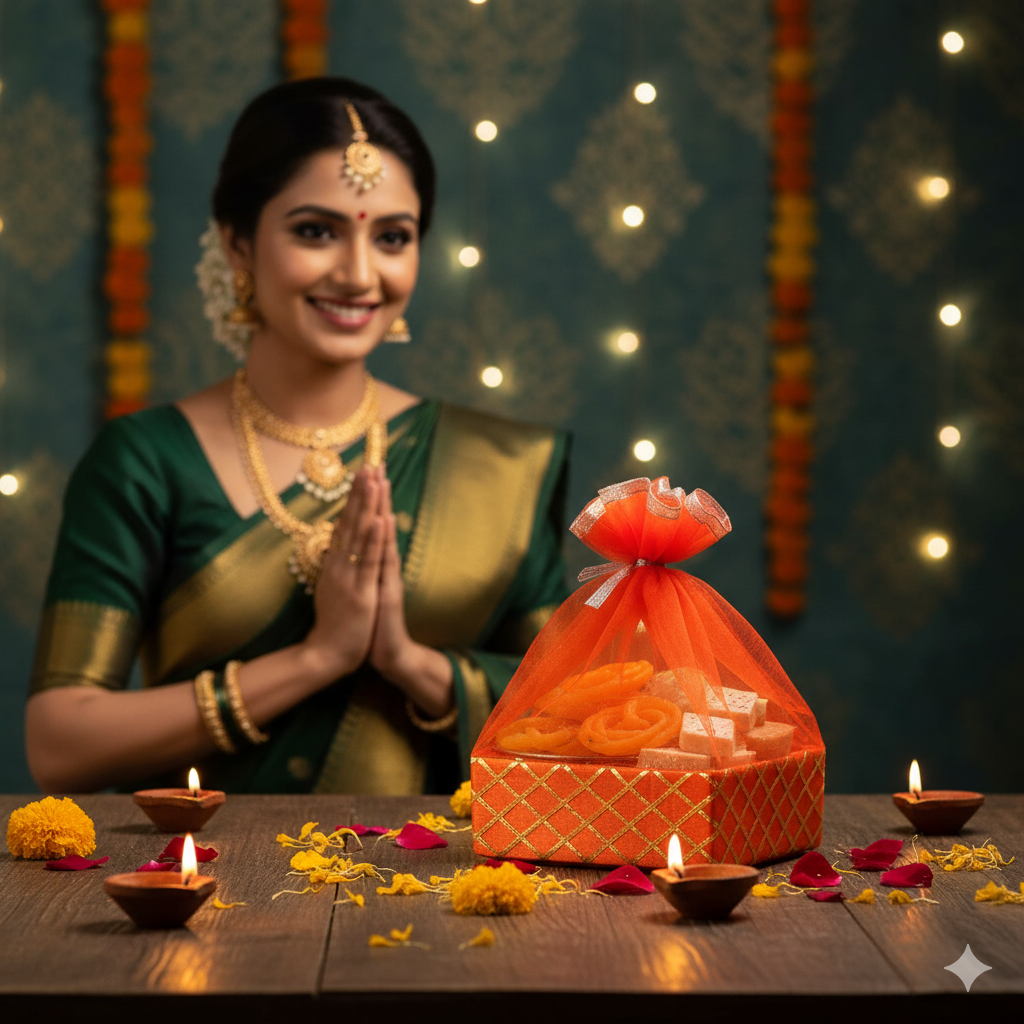 Square Lace Orange Gift Hamper Basket | Grownex Packaging | Basket & Tray