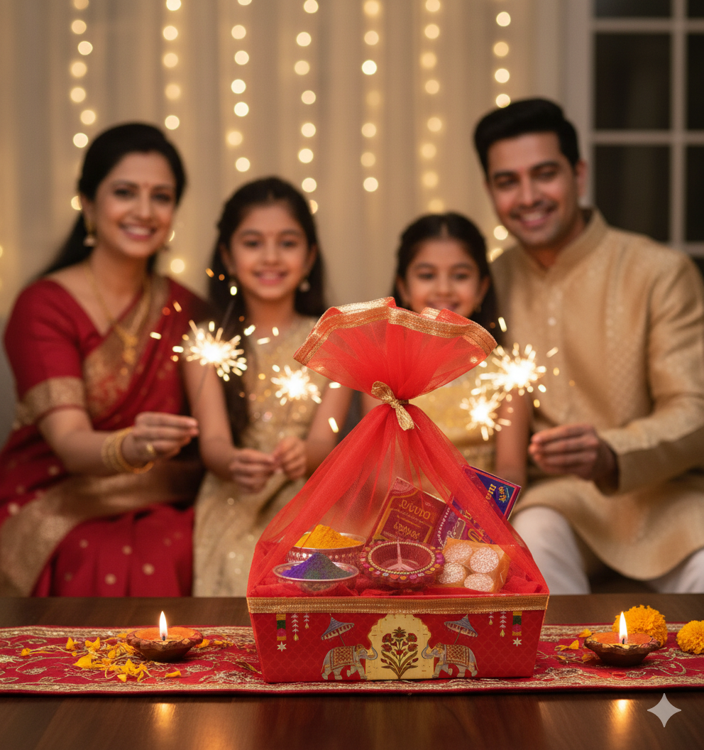 Premium Cardboard Red Elephant Print Room Hamper Basket | Grownex Packaging | Basket & Tray