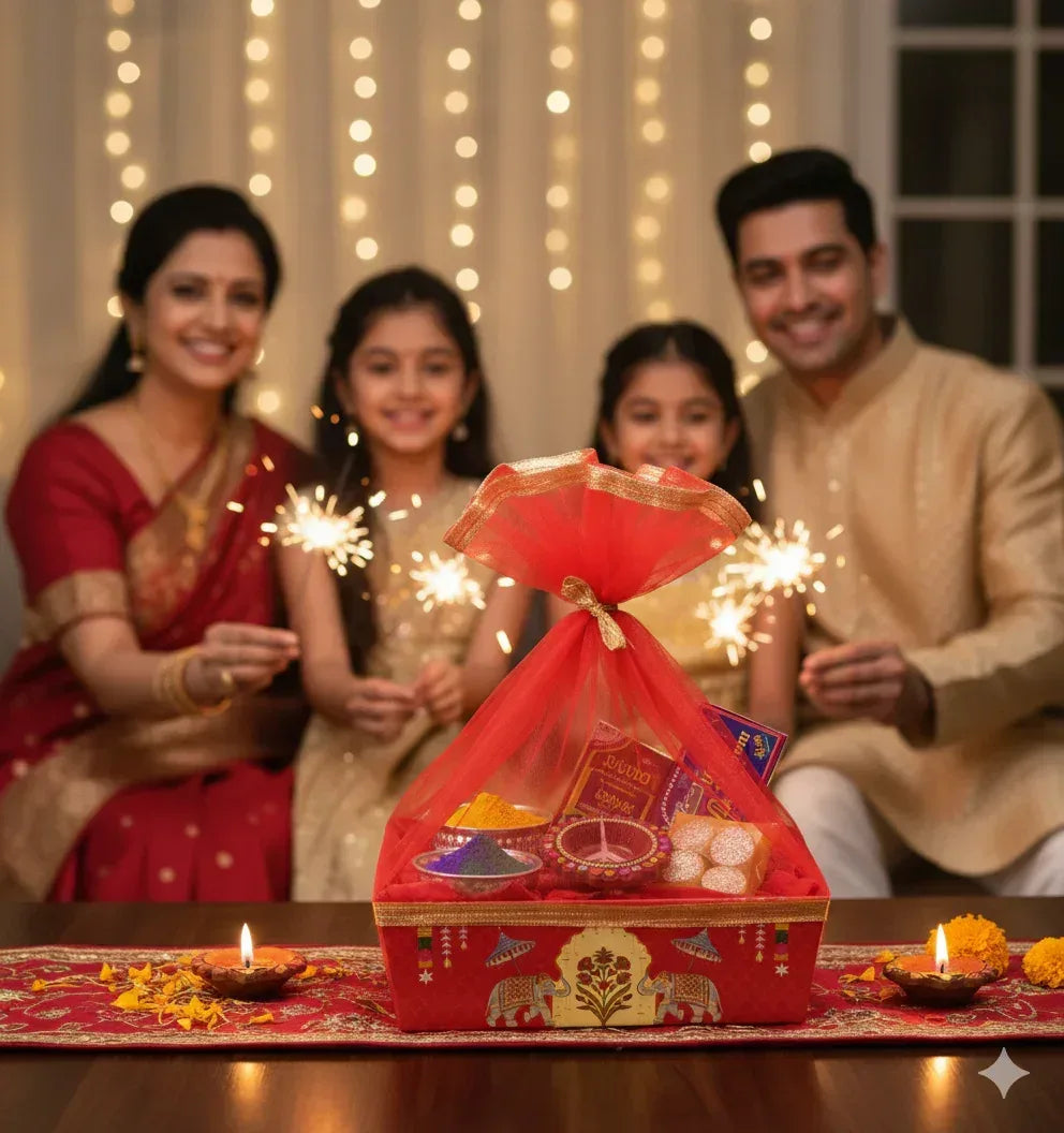 Premium Cardboard Red Elephant Print Room Hamper Basket | Grownex Packaging | Basket & Tray