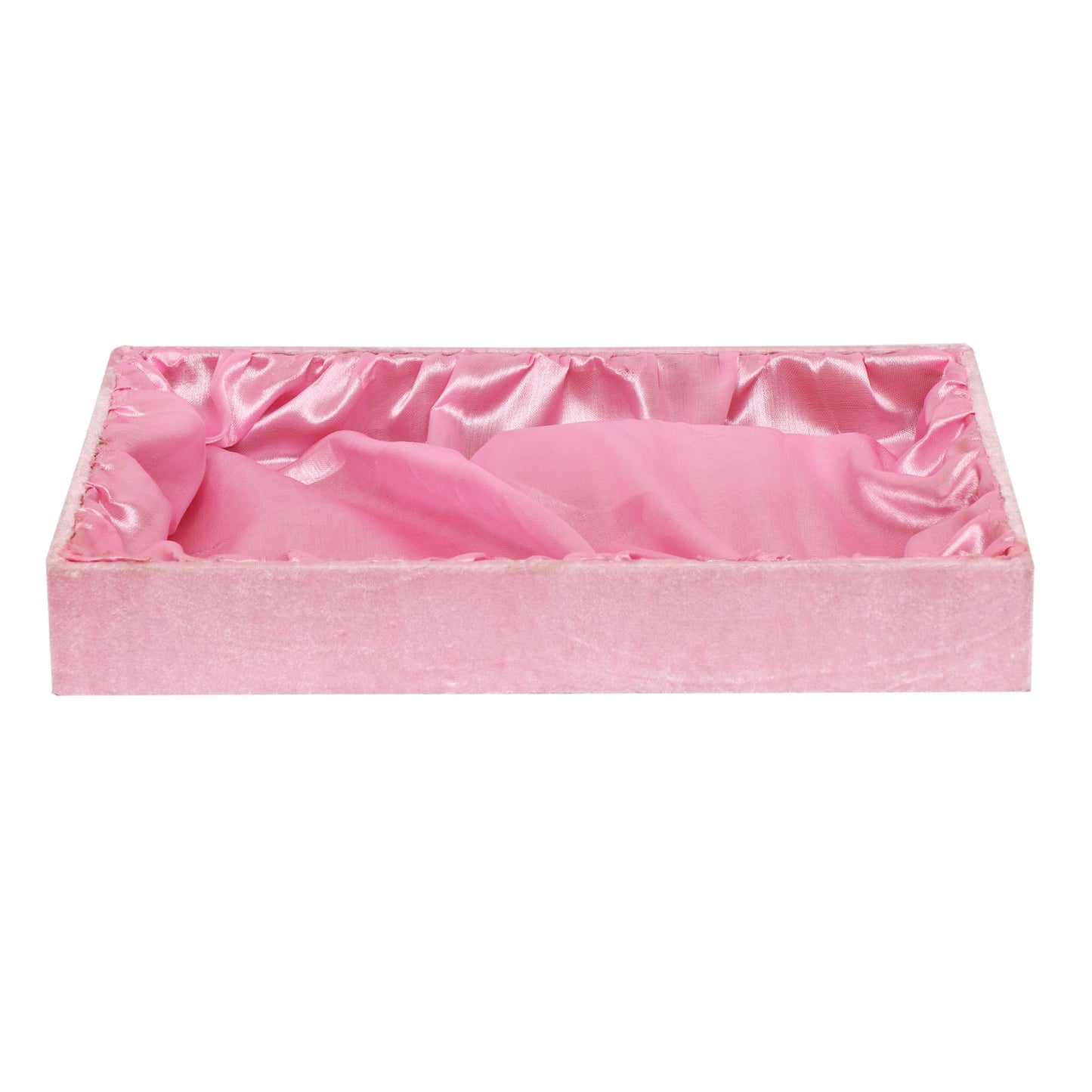14x10x2 inch Velvet Fabric Covered Wooden Tray For Gift Hamper - Baby Pink | Grownex Packaging | Basket & Tray