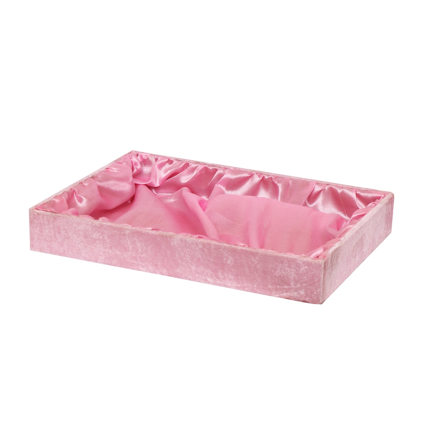 14x10x2 inch Velvet Fabric Covered Wooden Tray For Gift Hamper - Baby Pink | Grownex Packaging | Basket & Tray