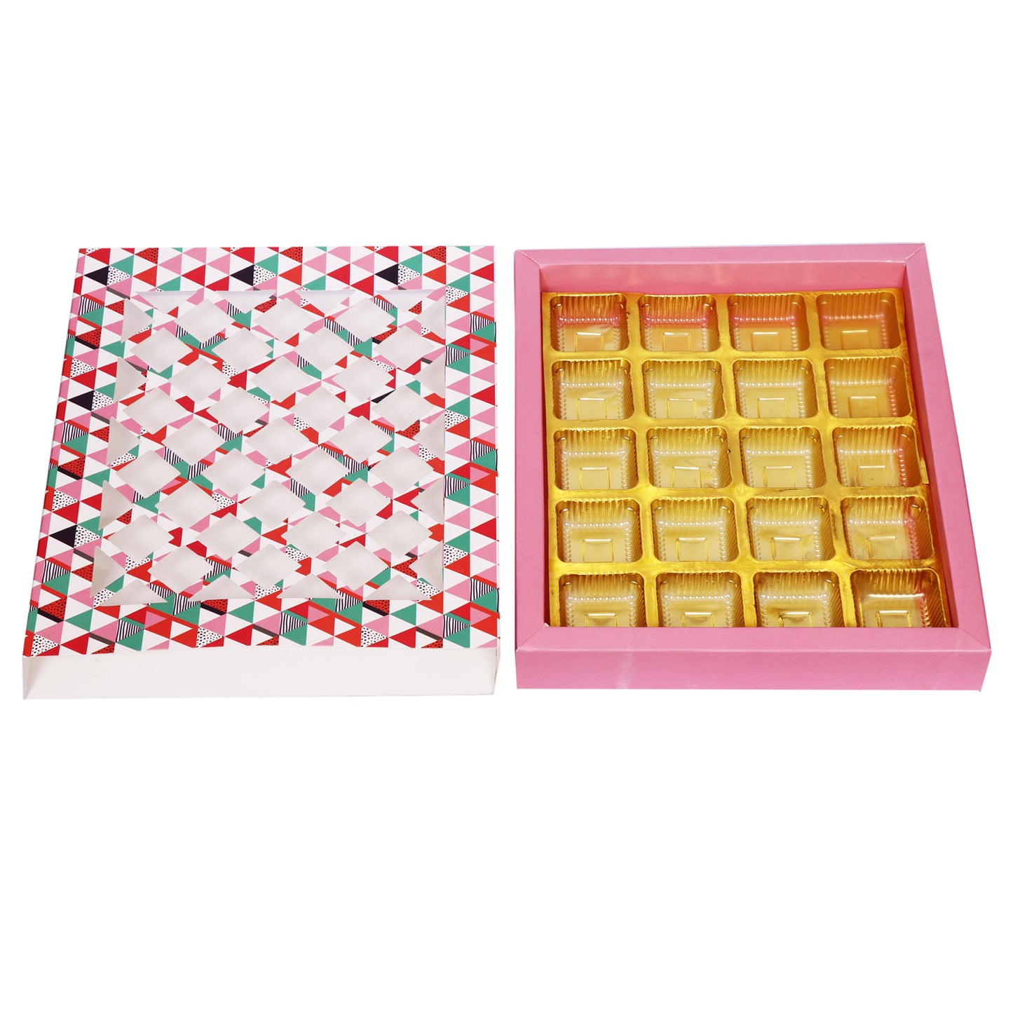 20 Cavity Folding Chocolates Packing Box - Diamond Pink | Grownex Packaging | Chocolate Box