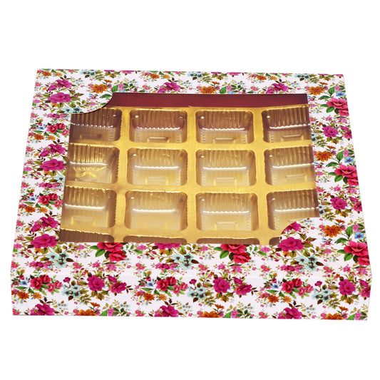 16 Cavity Folding Chocolates Packing Box - Floral Red | Grownex Packaging | Chocolate Box