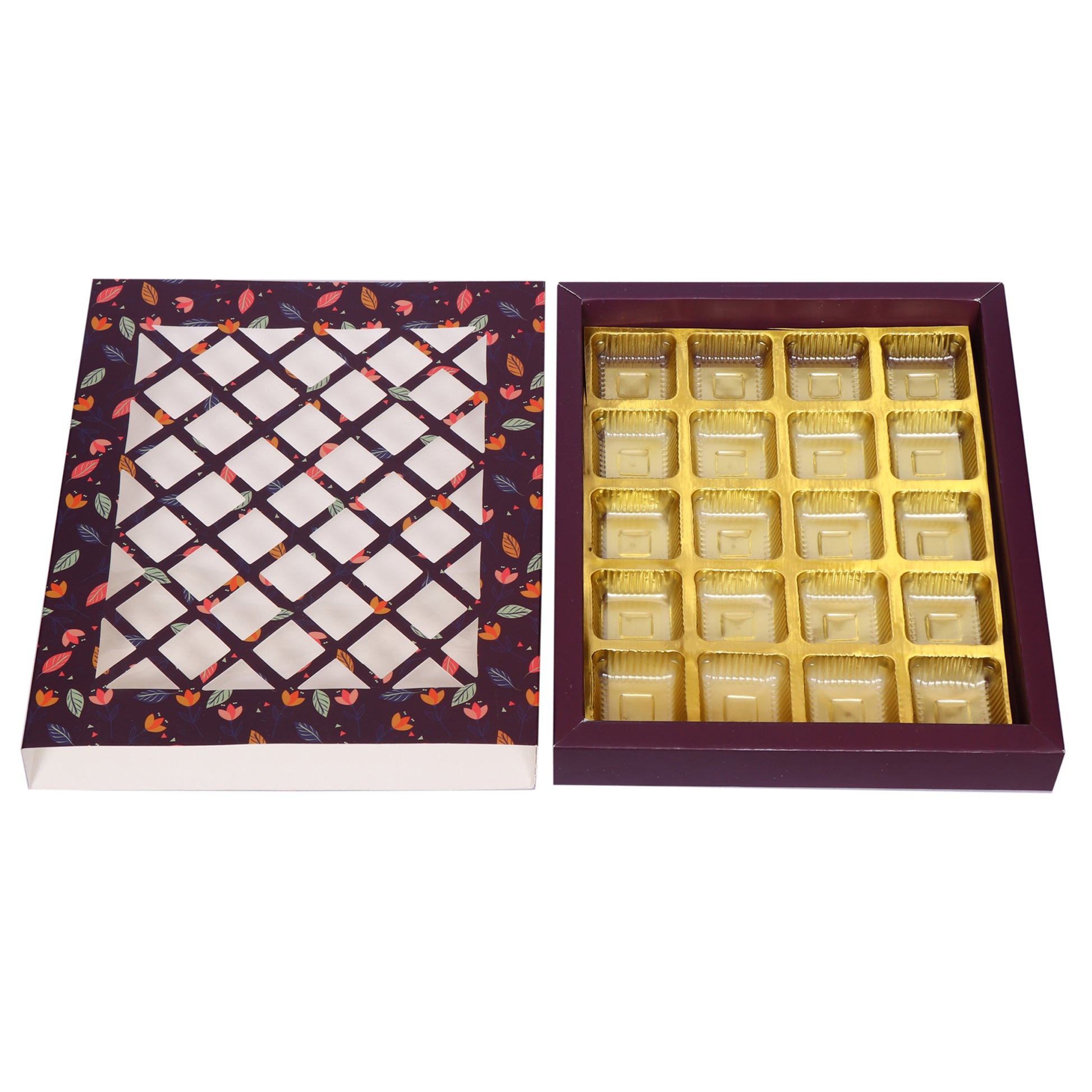20 Cavity Folding Chocolates Packing Box - Purple | Grownex Packaging | Chocolate Box