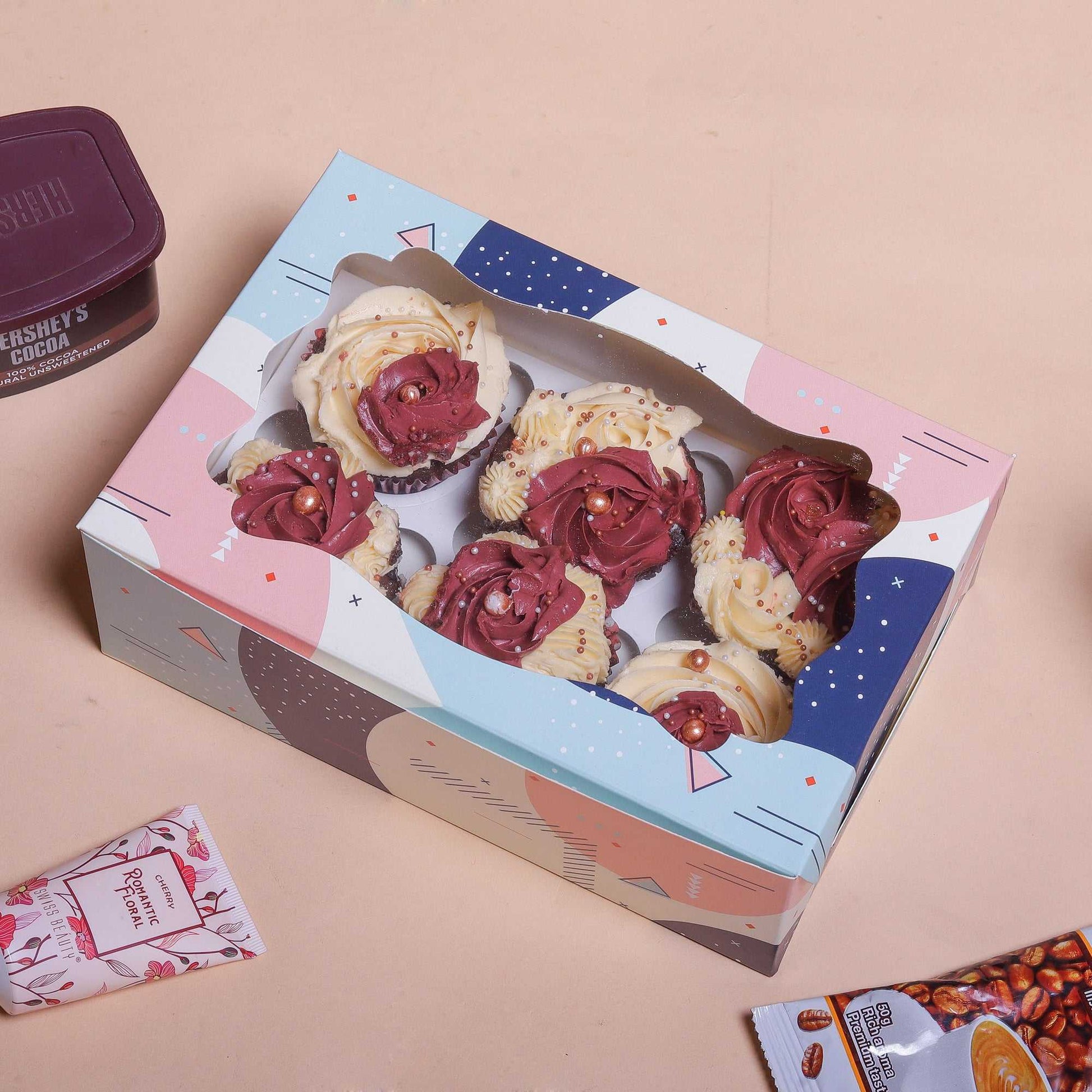 6 Pcs Cupcake Folding Box Multi Color | Grownex Packaging | Bakery Box