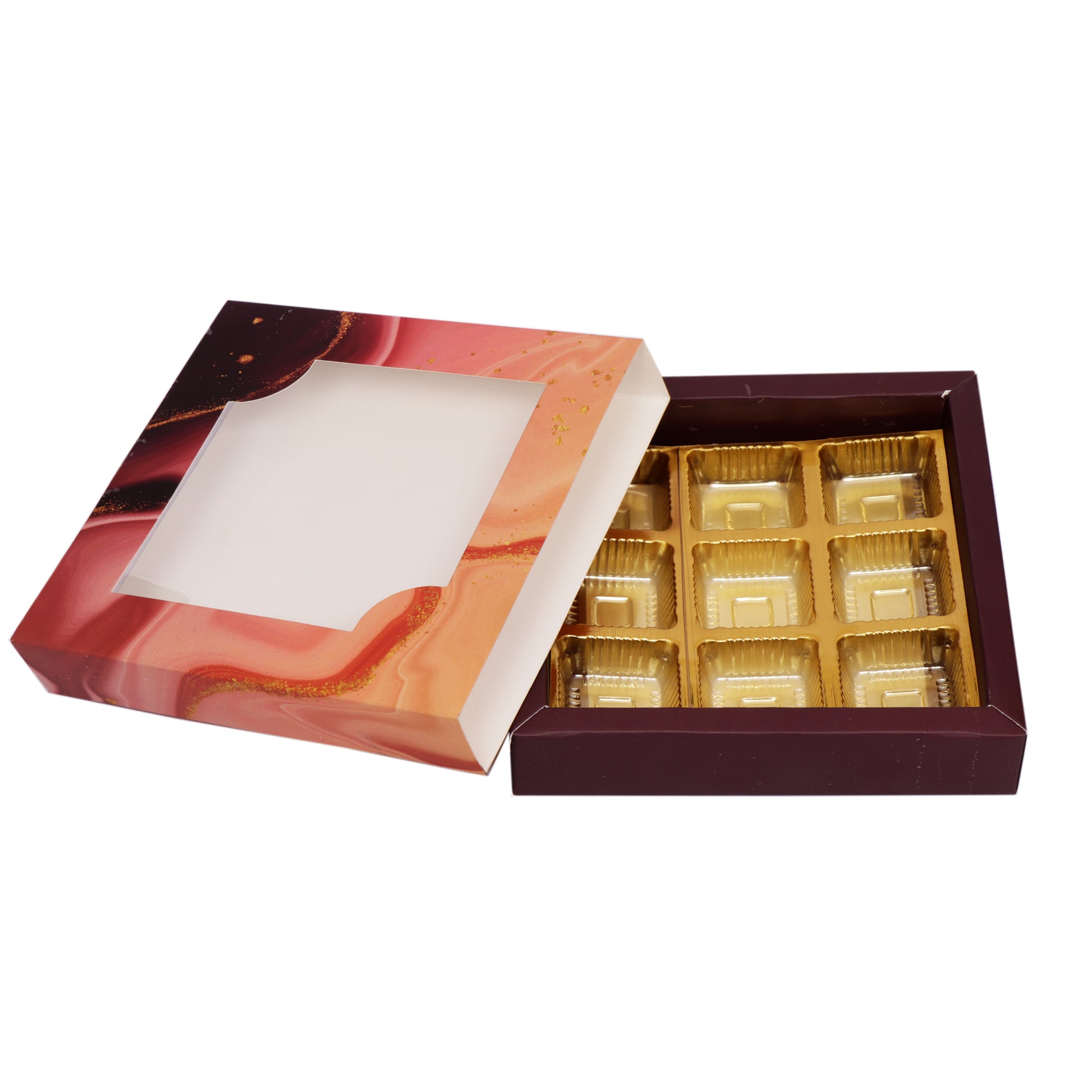 9 Cavity Folding Chocolates Packing Box - Red Marble | Grownex Packaging | Chocolate Box