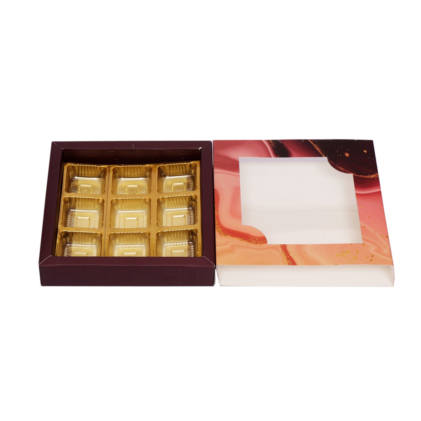 9 Cavity Folding Chocolates Packing Box - Red Marble | Grownex Packaging | Chocolate Box