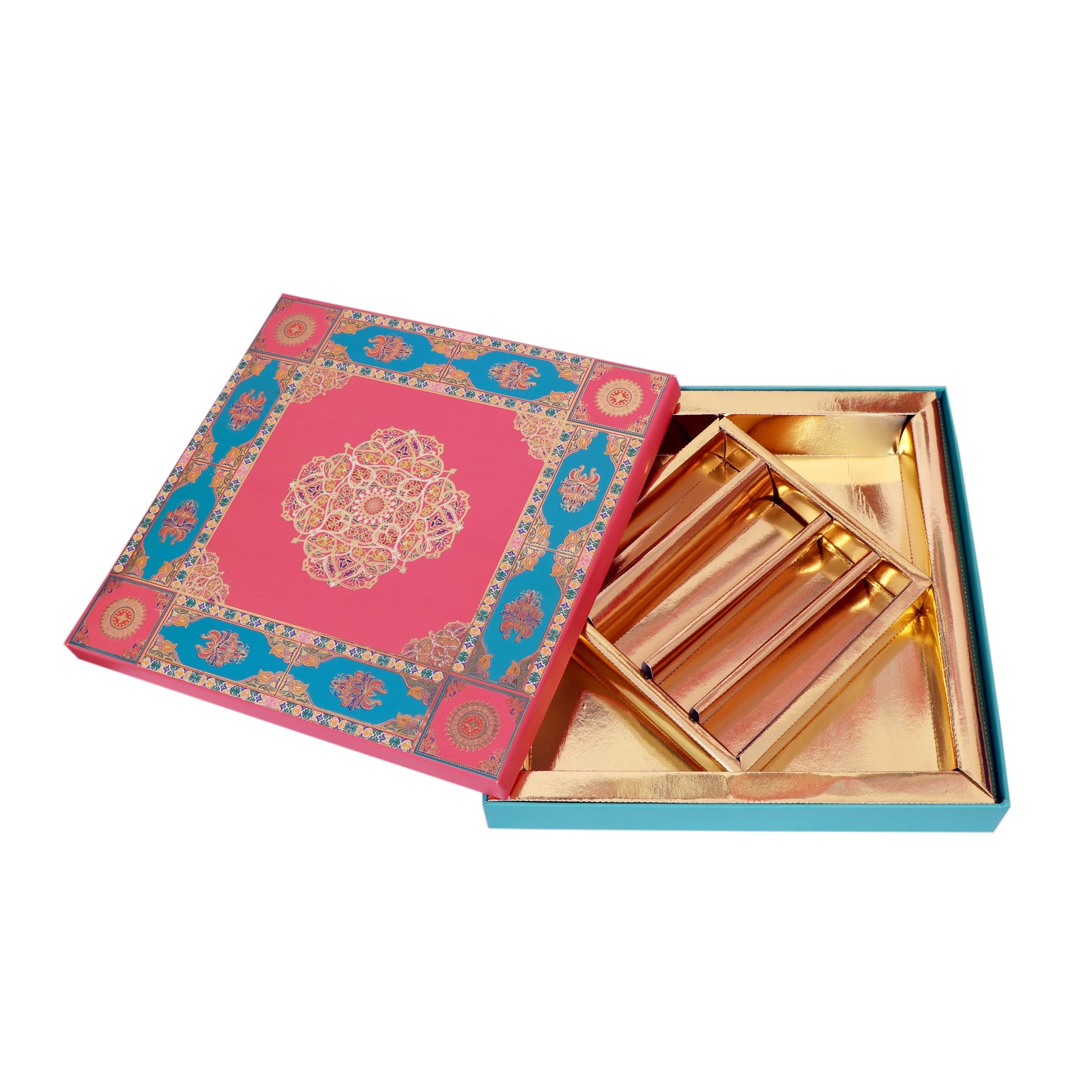 Golden Foil Pink 8 Partitions Lawana Box Lid Pattern | Grownex Packaging | Sweet Box
