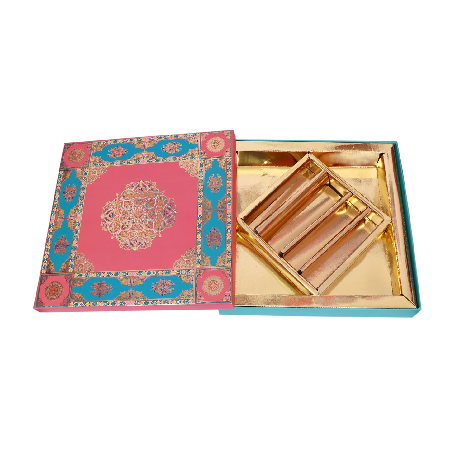 Golden Foil Pink 8 Partitions Lawana Box Lid Pattern | Grownex Packaging | Sweet Box