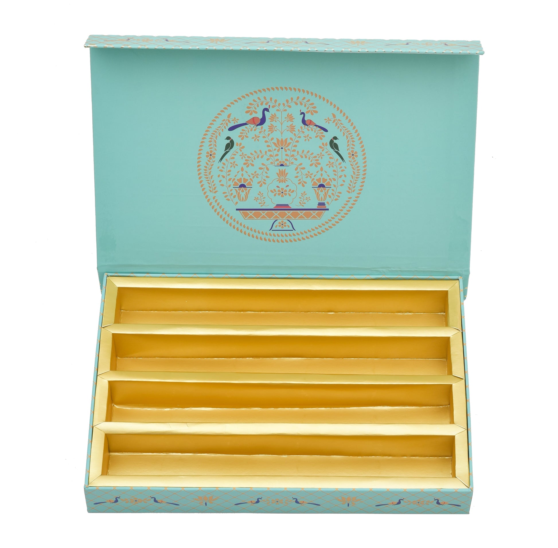Luxury Ganesh Sky Blue Sweet Box – Gold Foil Embossing & Magnetic Closure | Grownex Packaging | Sweet Box