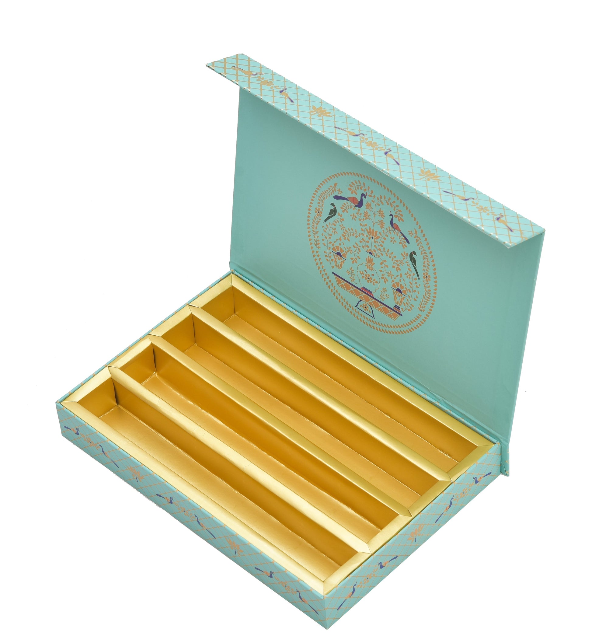 Luxury Ganesh Sky Blue Sweet Box – Gold Foil Embossing & Magnetic Closure | Grownex Packaging | Sweet Box