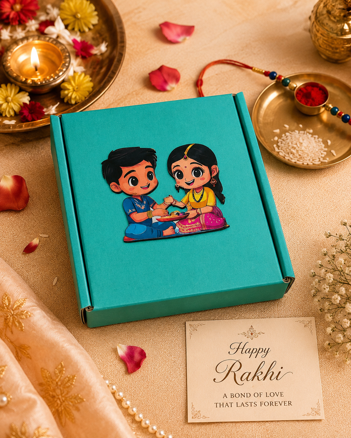Sea Green Raksha Bandhan Mailer Box 4x4x1.5 Inch | Premium Empty Gift Packaging Box