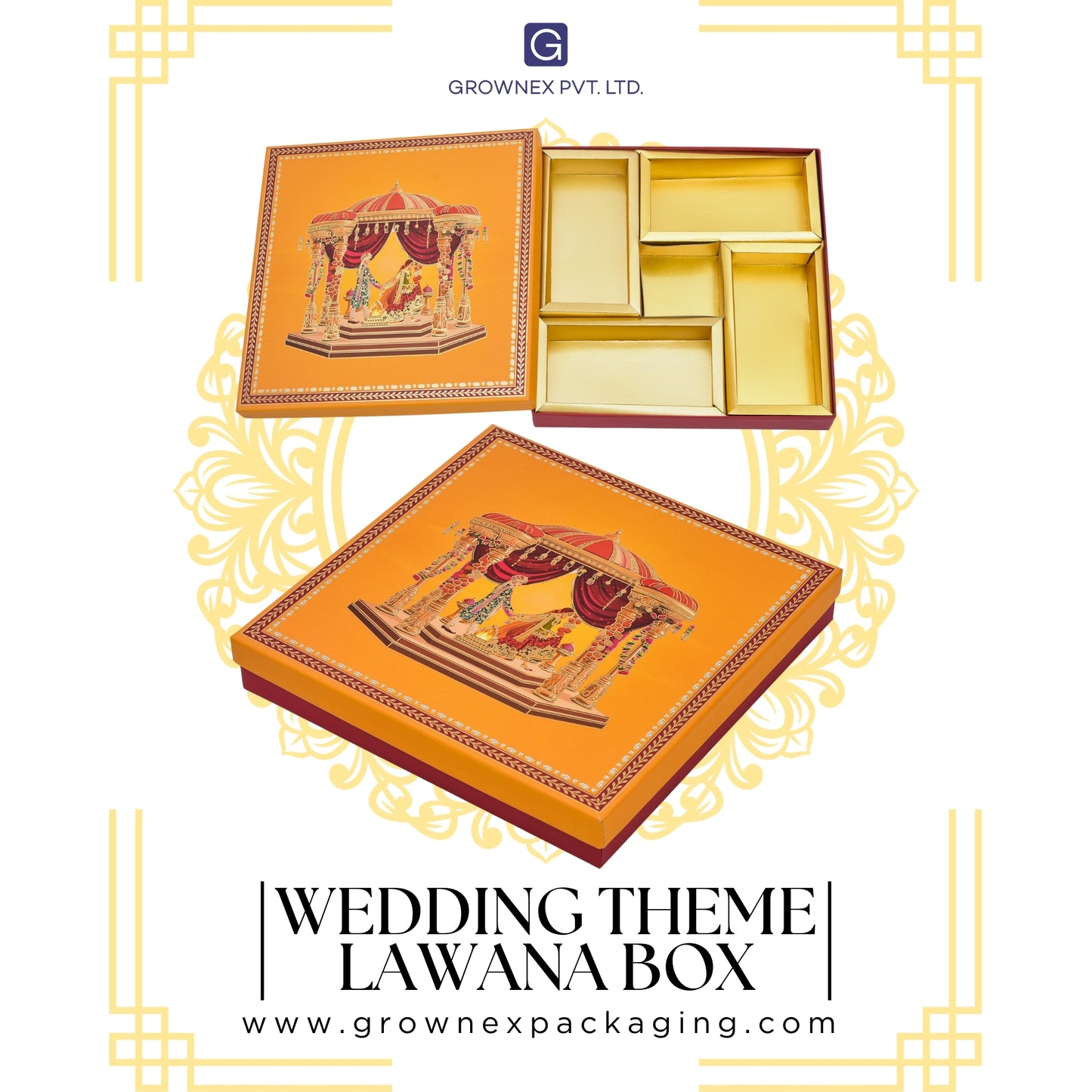Wedding Theme 5 Partitions Lawana Box Lid Pattern | Grownex Packaging | Sweet Box