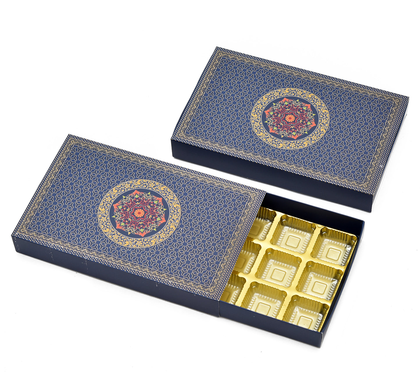 15 Cavity Folding Chocolate Box - Blue Foil | Grownex Packaging | Chocolate Box