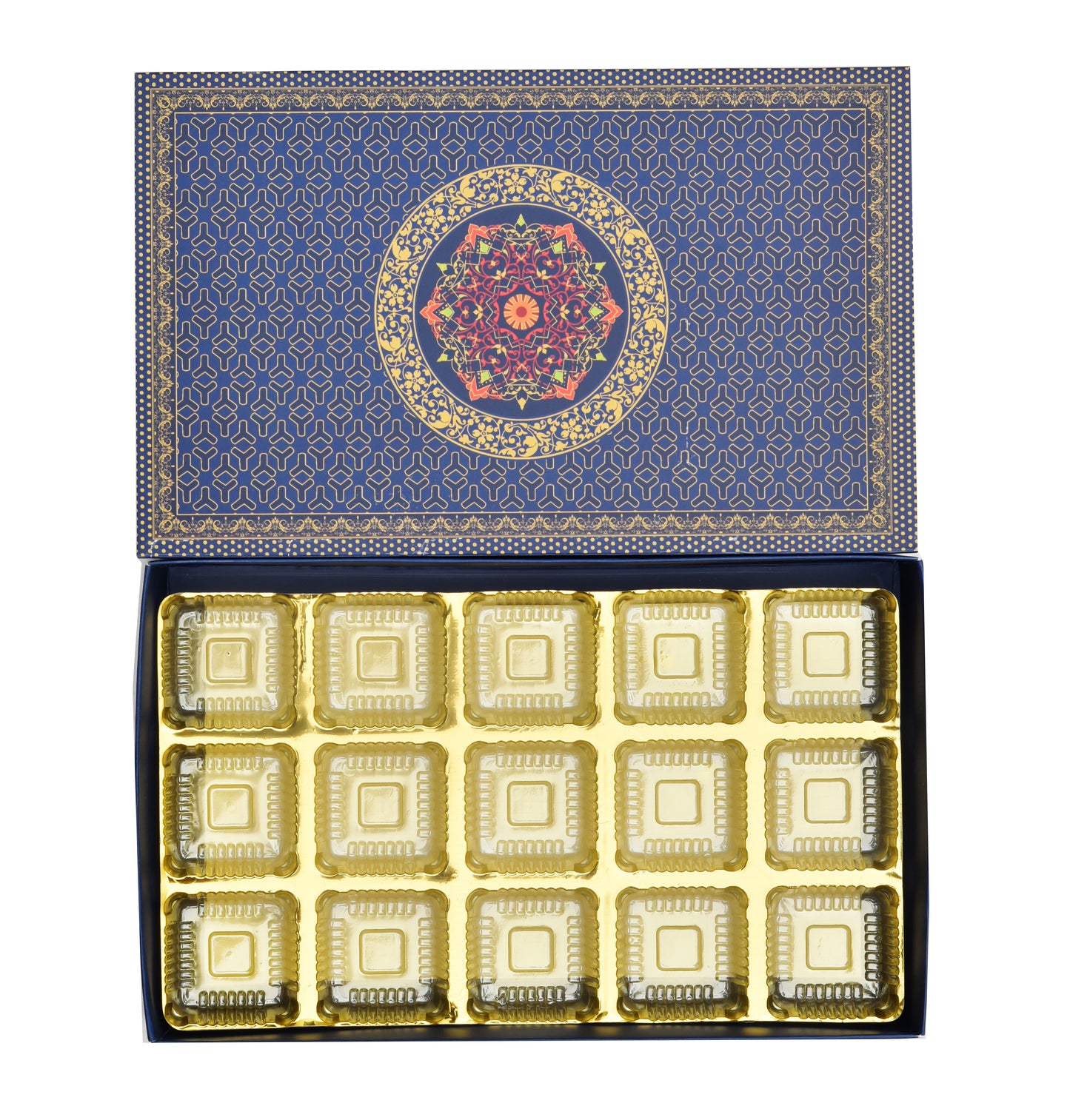 15 Cavity Folding Chocolate Box - Blue Foil | Grownex Packaging | Chocolate Box