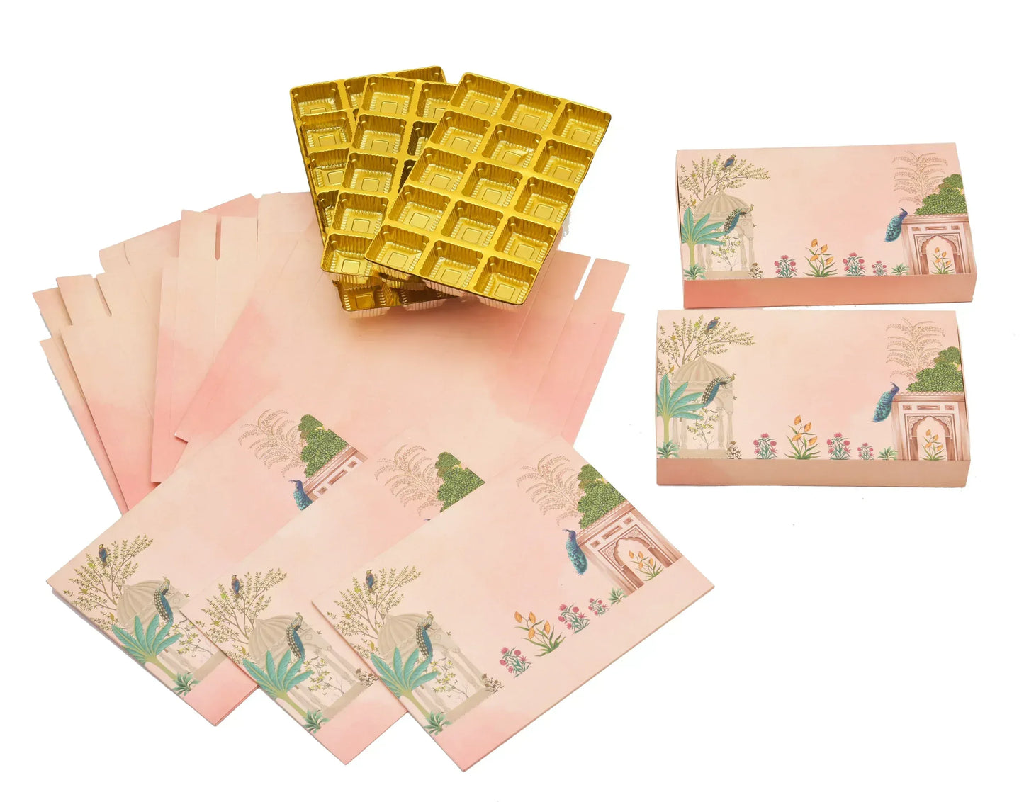 15 Cavity Folding Chocolate Box For Rakhi Celebration- Pink Peacock Horizontal | Grownex Packaging | Chocolate Box