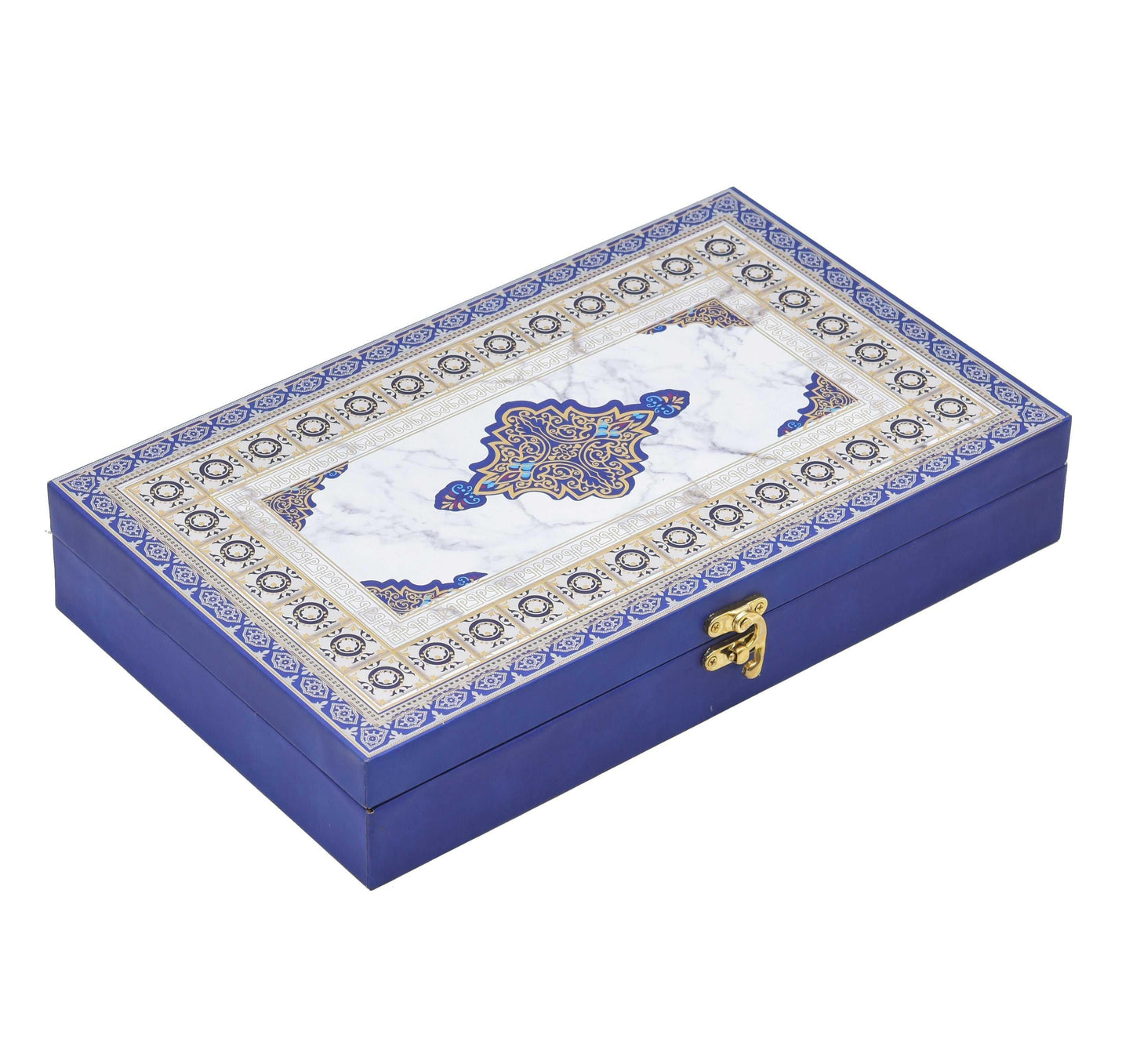 Royal Blue Premium Foil Print Wooden Box 4 Compartments For Dry Fruit & Chocolate Packaging | Grownex Packaging | wooden box