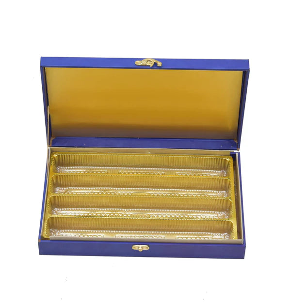 Royal Blue Premium Foil Print Wooden Box For Sweets & Chocolate Packaging | Grownex Packaging | wooden box